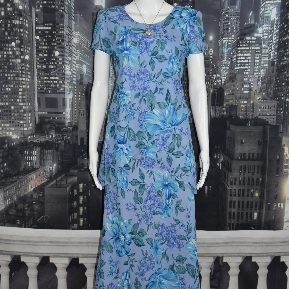 Positive Attitude sz 6 Tall 2 Piece Lavender & Blue Floral Blouse and Skirt